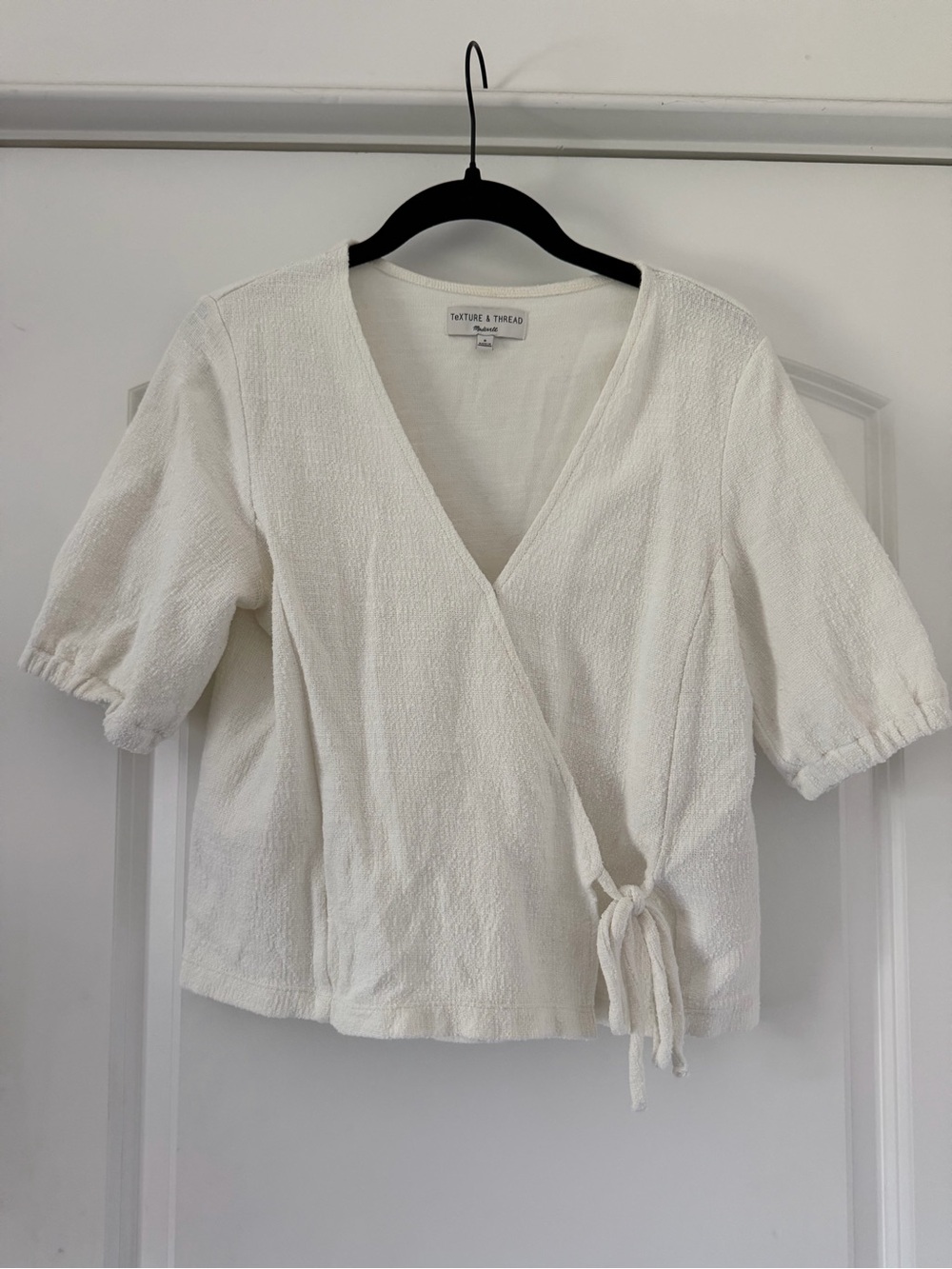 Vintage Madewell Texture & Thread Cream Wrap Tie Short Sleeve Blouse